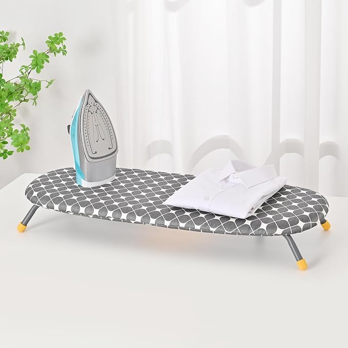 APEXCHASER Foldable Ironing Board, Tabletop Small Iron Board with Heat Resistant Covers, Portable Folding Mini Iron Table with Non-Slip Feet for Home, Laundry Rooms, Dorms, Travel Use, Gray