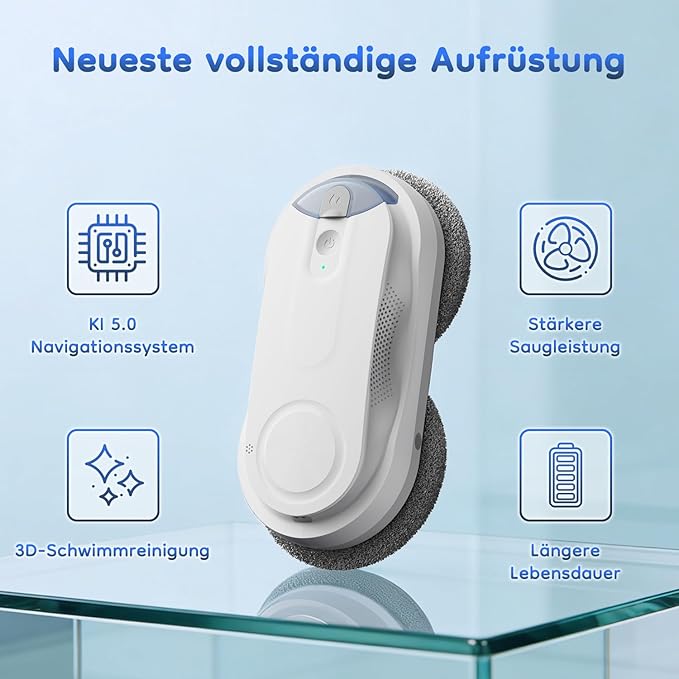 Obito X3 Window Cleaning Robot, Dual Nozzles with Ultrasonic Spray, 5.0 AI Path Planning, Max 3200Pa & Steady-Climbing System, Automatic Edge Detection, Robot Window Cleaner Inside/Outside, White