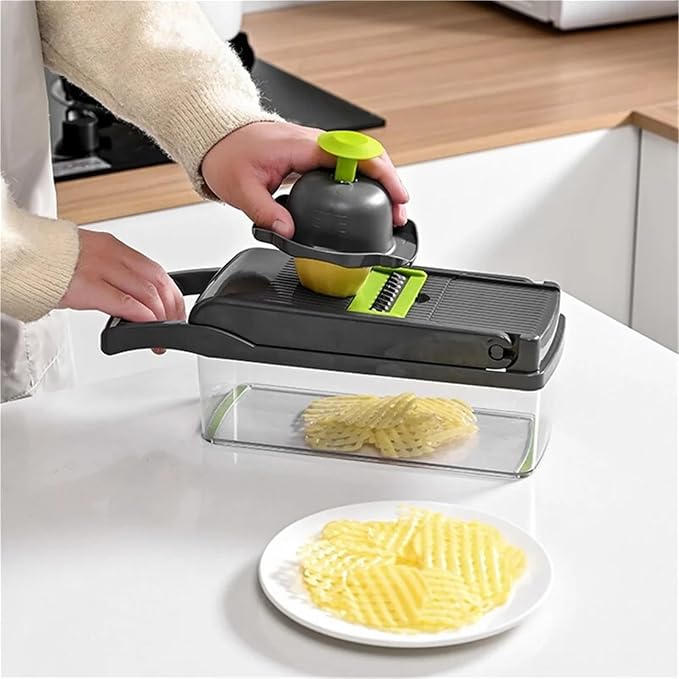 12 16 Piece Vegetable Cutter Set with Drain Basket Stainless Steel Slicer Dicer Potato Peeler Carrot Grater Kitchen Tool(16pcs)