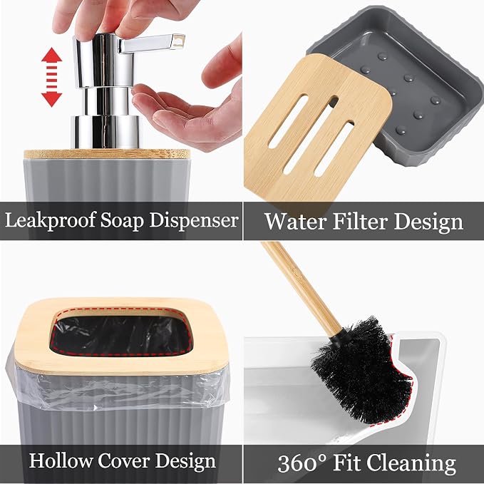 XLHOMO Bathroom Accessory Set–Bathroom Set with Shower Curtain and Rugs, No Slip Bathroom Rugs Super Absorbent, Grey Ombre Waterproof Shower Curtain with Hooks, Gray Bathroom Sets Complete for Home