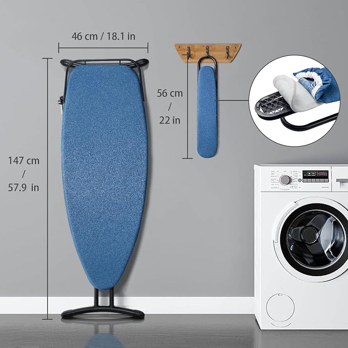 Duwee 18"x48" Deluxe Ironing Board with Retractable Iron Rest | Extra Wide Ironing Board,Heat Resistant Cover and Thicken Padding,Thicken Steel Top Board,with sleeve board,Adjustable Height