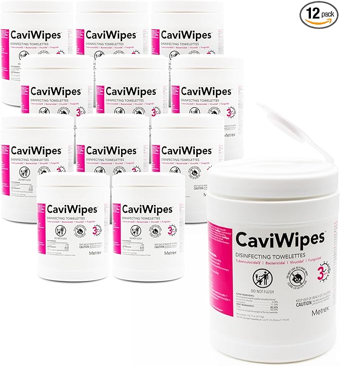 CaviWipes Disinfectant Wipes – Surface Disinfecting Wipes for Professional Cleaning in Healthcare & Laboratory Settings – 160 Count per Canister, 12 Canisters/Case