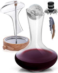 Gusto Nostro Crystal Wine Decanter Set with Drying Stand, Corkscrew, Marble Stopper, Cleaning Beads - 750ml Hand Blown Glass Wine Carafe Decanter with Stopper - Luxury Gift Set for Decanting Red Wines