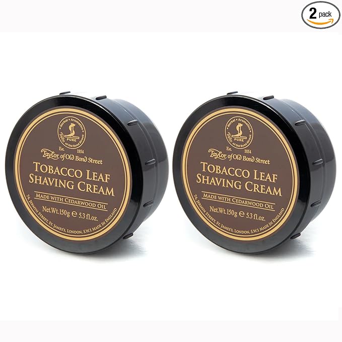 Taylor of Old Bond Street Tobacco Leaf Fragrance Shaving Cream Bowl 150g (2-Pack) – Rich Lather for Traditional Shaving
