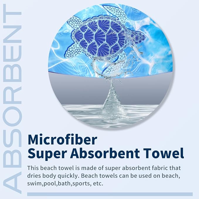 TwoYek Microfiber Beach Towel Extra Large 71x32 Turtle Floral 2 Pack | Thin & Lightweight, Sand Free, Super Absorbent & Quick Dry, Oversized Towels for Beach Bath Pool Swim Travel Essentials Gift