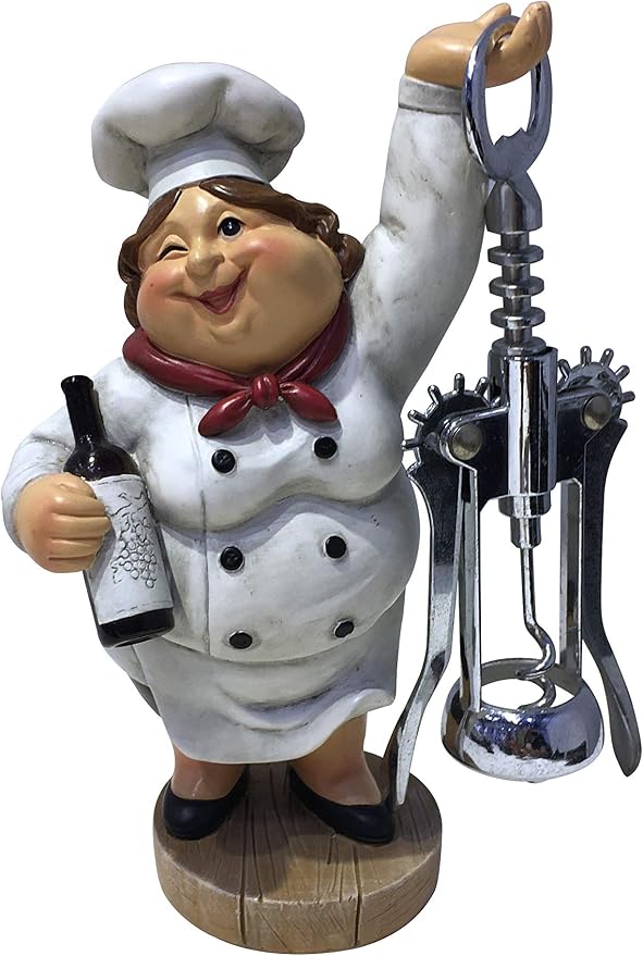 Chubby Female Chef Corkscrew Bottle Opener and Stand