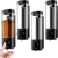 Junkin 4 Pcs Manual Bathroom Wall Mounted Soap Dispenser, 300ml Black Kitchen Bathroom Commercial Shower Clear Refillable Soap Dispenser Clear Plastic Refillable Liquid Lotion Pump and Organizer