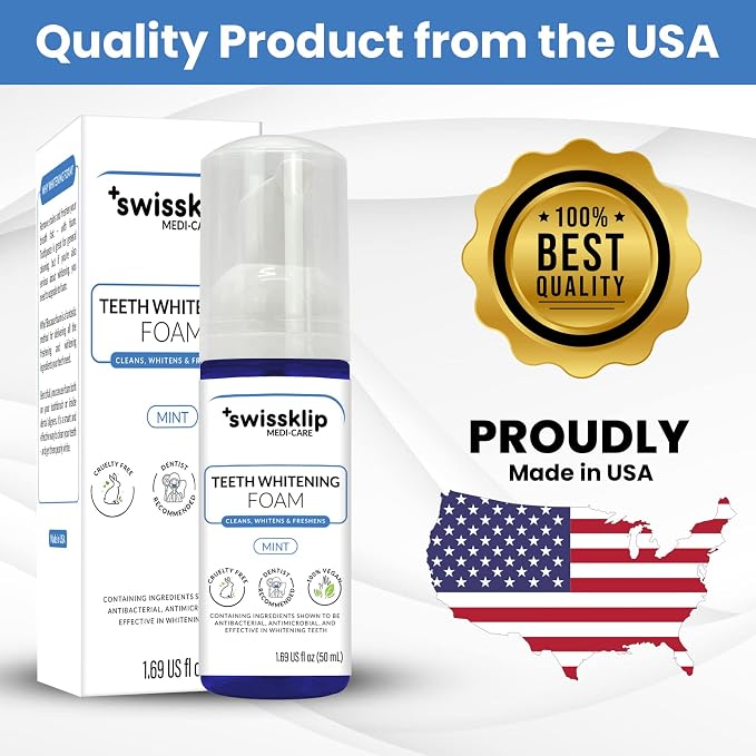 Swissker by Swissklip ShineFoam Teeth Whitening Foam – Stain Remover | Whitening Gel Kit, Teeth Whitener, Hydrogen Peroxide Formula, Mint Flavor, Coffee & Wine Stain Removal, For Braces & Aligners