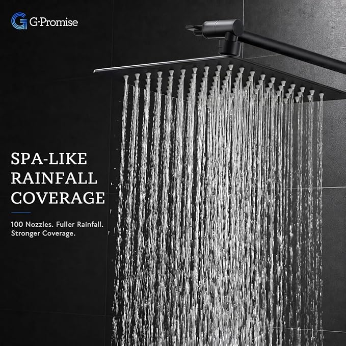 G-Promise All Metal 10" Dual Square Shower Head Combo | Rain Shower Head | Handheld Shower Wand | Adjustable | 3-Way Diverter | 71" Extra Long Hose - A Bathroom Upgrade (Matte Black)