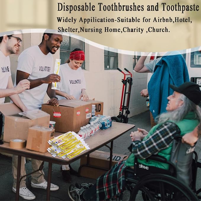 Disposable Toothbrushes with Toothpaste,500 Pack Yellow Hollow | Individually Wrapped Disposable Travel Toothbrushes Kit in Bulk for Homeless,Nursing Home,Hotel,Charity