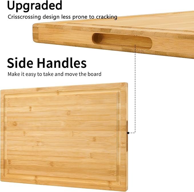 Utoplike Extra Large XXXL Bamboo Cutting Board 24 x16in, Wood Butcher Block | Chopping Boards with Handle & Juice Groove, Charcuterie Tray for Turkey, Meat, Vegetables, BBQ, Over the Sink Thick 1.25"