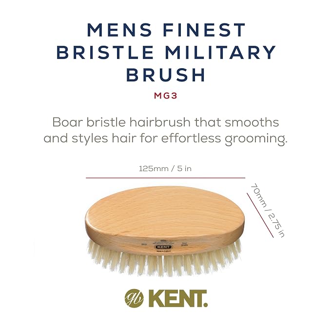 Kent MG3 Finest Men's Hair & Beard Brush for Skin Care - 100% Natural White Boar Bristle for Mens Grooming, Scalp Brush, 360 Wave, Beard and Mustache Straightener For Men's Hair Care