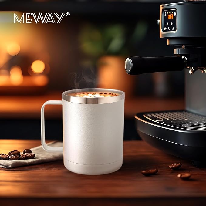 MEWAY 12oz Coffee Mug With Handle 8 Pack Bulk,Stainless Steel Insulated Travel Tumblers With Sliding Lid,Double Wall Vacuum Camping Cup for Hot & Cold Drinks Tea (Multicolor,Set of 8)