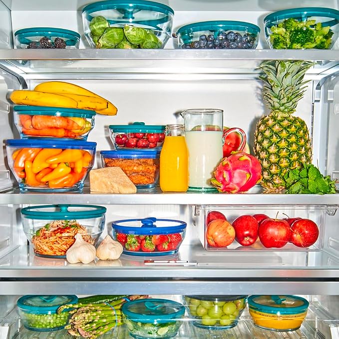 Anyday 4-Cup Glass Microwave Steamer & Food Storage (Clear Black Sesame) | Glass Lids, Round Shallow Dish, Plastic-Free Meal Prep, Microwave Cookware, Stackable Airtight Container