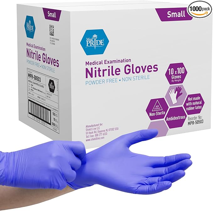 MedPride Powder-Free Nitrile Exam Gloves, Small, Case/1000 (100 Count (Pack of 10))