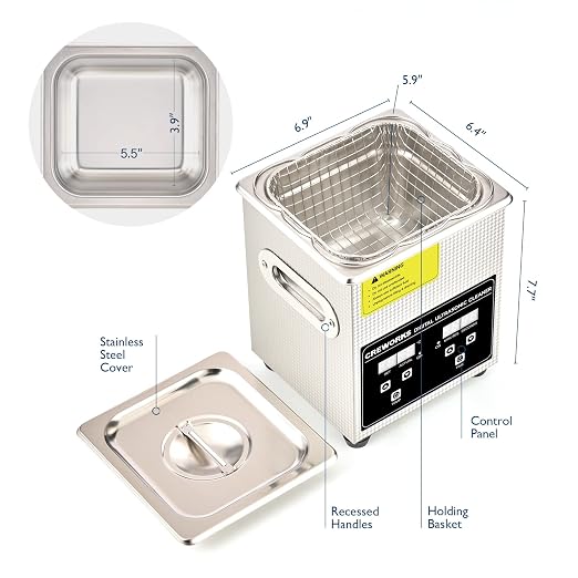 CREWORKS Professional Ultrasonic Cleaning Machine, Ultrasonic Machine with Heater & Timer, Digital Jewelry Ultrasonic Cleaner for Cleaning Denture Dental Oral Irrigator Parts Retainer Glasses, 1.8L