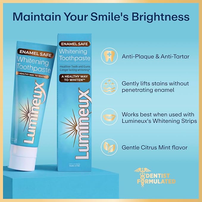 Lumineux Whitening Duo Set, 21 Strip Treatments & Toothpaste 2 Pack | Peroxide free, enamel safe, fluoride free, dentist formulated, free from harsh ingredients, gentle with no sensitivity
