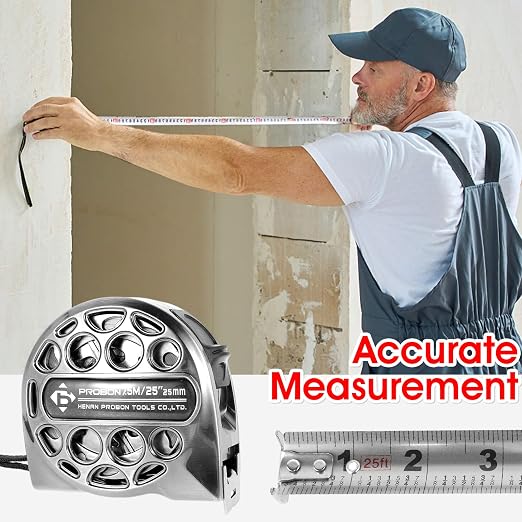 Tape Measure, 25'FT Foot/7.5M Stainless Steel Double Sided Scale Retractable Measuring Tape, Anti Fall Wear Resistant Metric Ruler, Hollow Design, Self Lock