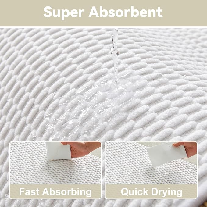 Triohero Large Bathroom Rugs Non Slip Washable Bath Rugs Super Absorbent Bathroom Rug Thin Quick Dry Low Pile Bath Mats, White 36"x48"