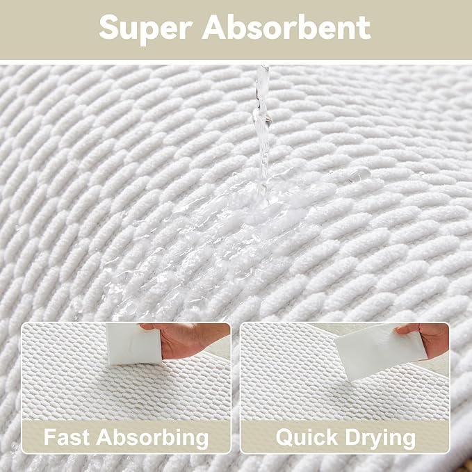 Triohero Bathroom Runner Rugs, Long Bath Mat Runner Washable Thin Quick Dry Low Pile Bathroom Runner Rugs Non Slip, White 24"x70"