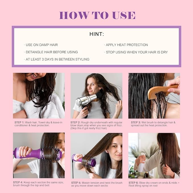 Dual Voltage Travel Hair Dryer Brush | Mini Hot Air Brush Styler & Dryer, Hair Trends Nano Titanium 2 Inch Oval Shape Volumizer, Europe Travel Essentials for Women