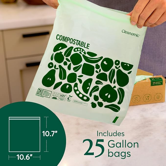 Cleanomic Compostable Zip Sandwich Bags - Leak Resistant, Gallon, Quart, Sandwich, Snack - 125 Count