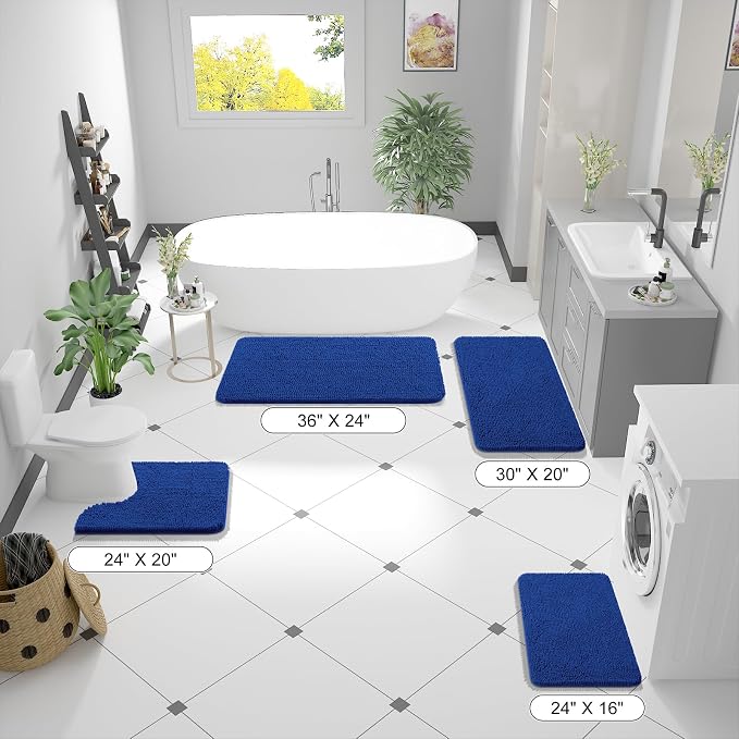 OLANLY Bathroom Runner Rugs 47x24, Soft Absorbent Chenille Bath Rugs, Rubber Backing Quick Dry, Machine Washable Long Bath Mats for Bathroom Floor, Tub and Shower, Home Decor Accessories, Royal Blue