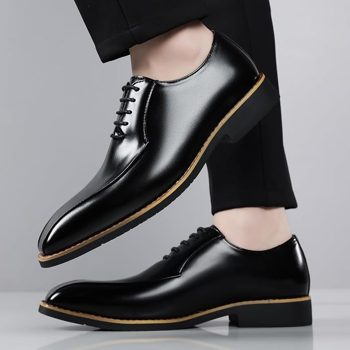 Santimon Men's Leather Dress Shoes - Oxford Lace Up Formal Business Shoes for Men - Polished Leather Dress Shoes with Low Heel