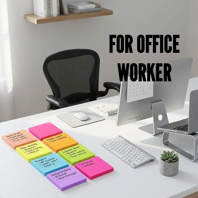 Sticky Notes 3x3 Inches,Bright Colors Self-Stick Pads, Easy to Post for Home, Office, Notebook, 82 Sheets/pad