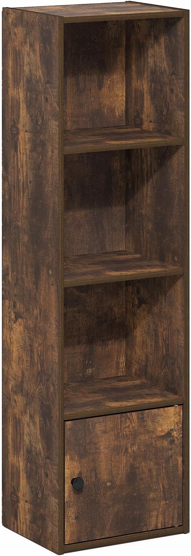 Furinno LUDER Book Shelf, 4-Tier Bookshelf with Open Shelf, Standing Bookcase with 1 Door Cabinet, 9.3 x 12 x 41.8, for Organization and Storage, for Living Room, Bedroom, Home Office, Amber Pine