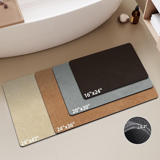TYUU Black Bath Mat, Bathroom Rugs Non Slip Washable Thin Absorbent Quick Dry Bath Mat Fits Under Door Bathroom Floor Mat Perfect for Bath, Shower, or Sink 20"x30" Black