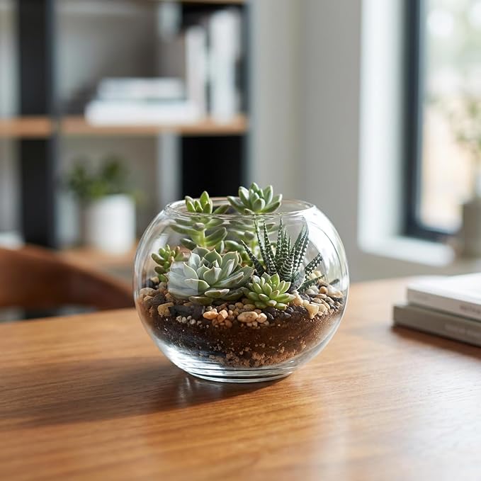 WGV Bowl Glass Vase, Diameter 5.1", Height 3.75", Open Width 3", (Multiple Sizes Choices) Clear Bubble Planter Terrarium Fish Bowl for Wedding Event Home Decor, 24 Pieces (VBW0005)