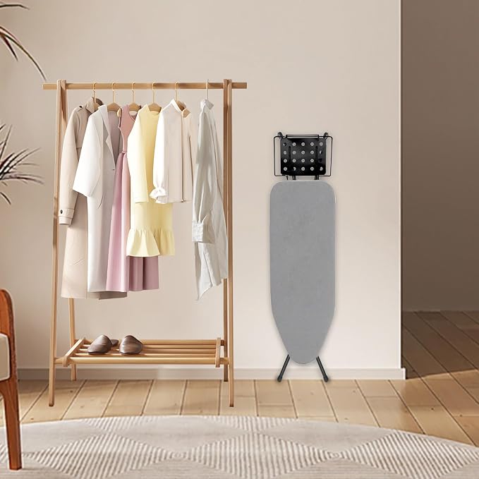 Ironing Board, 43x14 Inch Iron Board with Steam Rest, Heavy Duty Metal Frame Legs Ironing Table with Heat Resistant Cover Mat, Foldable Full Size Hanger Ironing Stand (Grey, 52" L x 14" W x 34.6" H)