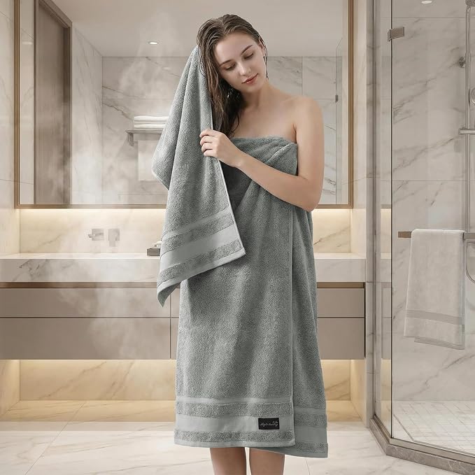 REDKISS 4 Pack Large Bath Towels Set, 100% Cotton, 31x63 in, Heavyweight 760G, Highly Absorbent & Quick Dry, Super Soft Luxury Towels for Bathroom,Hotel Collection - Gray