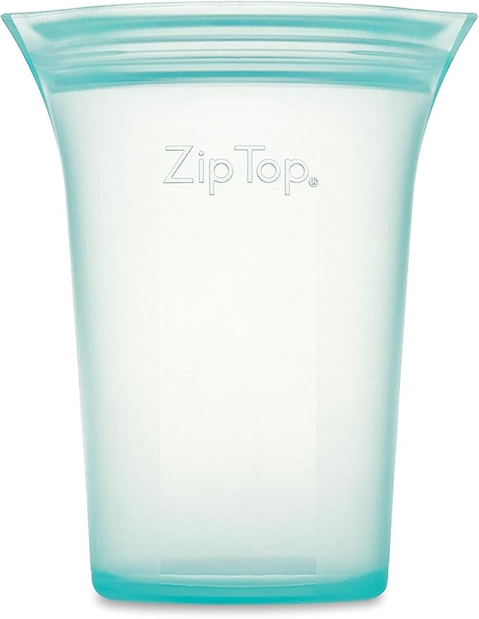 Zip Top Reusable Food Storage Bags | Small Cup [Teal] | Silicone Meal Prep Container | Microwave, Dishwasher and Freezer Safe | Made in the USA