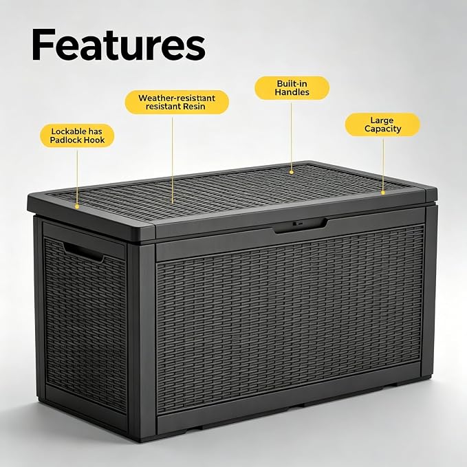 140 Gal Outdoor Storage Box Waterproof Lockable,Deck Box,Gas Lift,Black | Waterproof Resin Deck Box, Lockable Gas Lift Large Outdoor Storage for Patio Cushions, Garden Tools, Pool Supplies