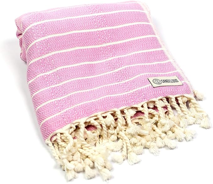 Sand Cloud Turkish Beach Towel - Sand Resistant & Quick Dry Towel | 100% Certified Organic Turkish Towel - Bath Towel or Beach Blanket for Picnic - As Seen on Shark Tank - Gocek (Pink)