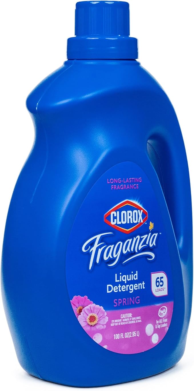Clorox Fraganzia Liquid Laundry Detergent, Spring Scent - High Efficiency Formula for All Front and Top Load Washing Machines, Long-Lasting Fresh Fragrance, 65 Loads per Bottle, 100 Fl Oz