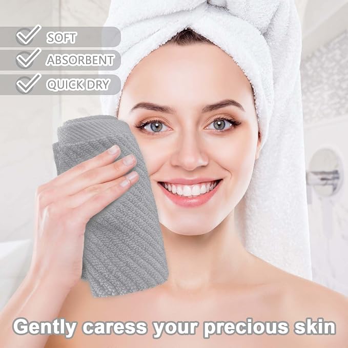 VOOVA & MOVAS Washcloths 6PC, 100% Cotton, 13x13 in, Gray | Thick, Quick Dry, Soft, Absorbent, Small Hand Towels For Face, Towel Gift Set, Ideal For Home, Travel, Gym