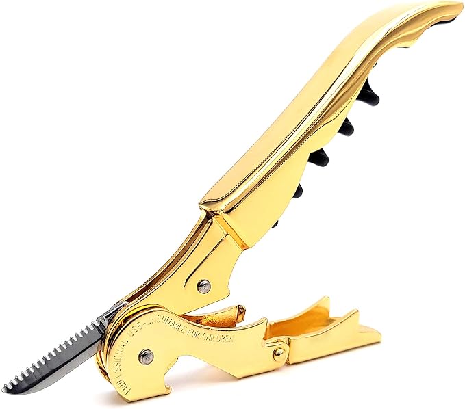 Pulltap's Genuine Classic 500 Waiter's Corkscrew – Double-Hinged Wine Key with Hinged Foil Cutter – Patented Design – Made in Spain – Gold (Oro – 24K Full Gold)