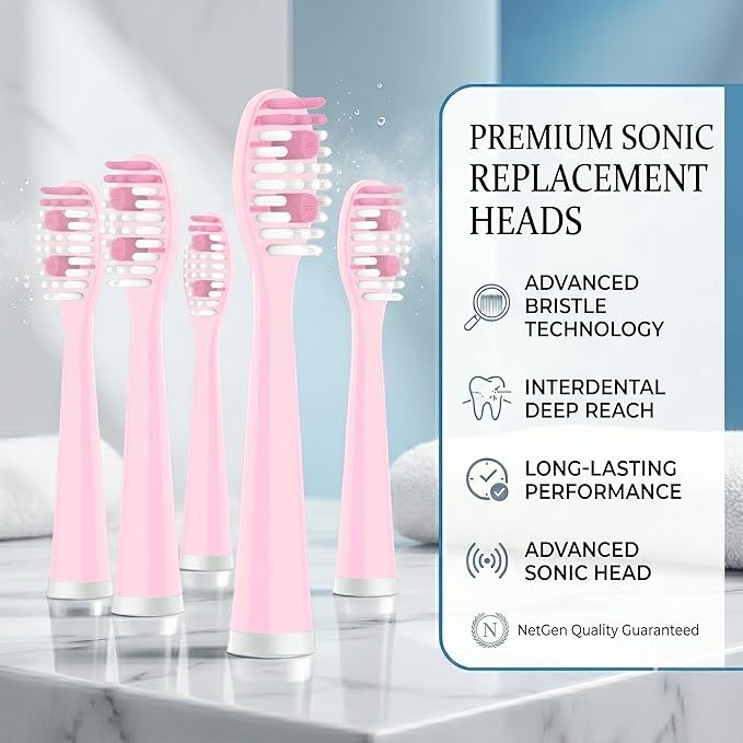 Sonic Electric Toothbrush for Adults, Rechargeable Power Toothbrush with 5 Replacement Heads, Travel Case, 3 Modes, 2 Minute Timer, IPX7 Waterproof Cordless Electric Toothbrush | Pink