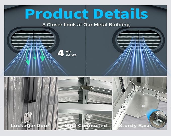 20 x 10 FT Metal Garage Shed, Large Metal Building Storage Shed with with 2 Lockable Doors&4 Air Vents, Galvanized Steel Prefab Shed Waterproof for Car, Truck, Bike, Tool, Dark Gray