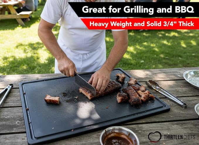 Thirteen Chefs Professional 24 x 18 Grooved Cutting Board for Grilling, BBQ, Carving and Meats - Extra Large, 3/4" Thick Commercial Grade HDPE Plastic, NSF Stamped