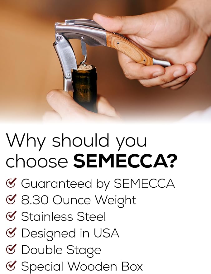 Semecca® Wine Opener – Professional Waiter’s Corkscrew, Double Hinged Wine Key, Wine Bottle Opener with Wooden Gift Box, Gift for Wine Lovers