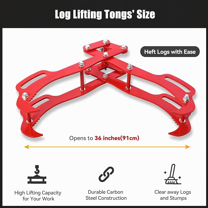 Log Lifting Tongs, Optimal Strength Log Tongs, Multi-Model Compatibility, Superior Steel Grip for Safe Wood Lifting & Dragging, Essential Tool for Efficient Logging Operations (36 in-4 Claw)