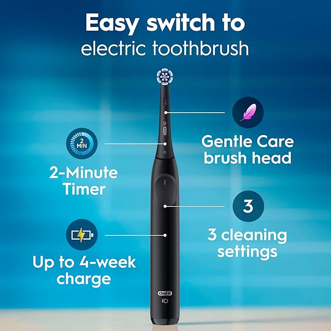 Oral-B Rechargeable Electric Toothbrush, iO2, 3 Cleaning Modes, Automatic Pressure Sensor to Protect Gums, Night Black