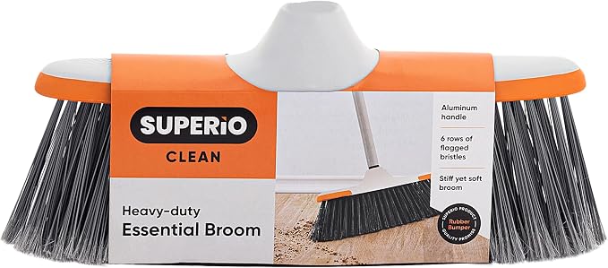Superio Lightweight Essential Household Broom with Metal Handle, 2-Pack Grey