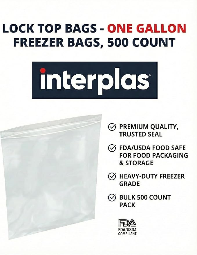 Freezer Bags Gallon size,4 Mil Heavy-Duty Zip Lock Bags for Food Storage, Leak Resistant, 500 Count Bulk –Clear Plastic Reclosable, ideal for Restaurants, Meal Prep, Catering & Industrial Kitchens