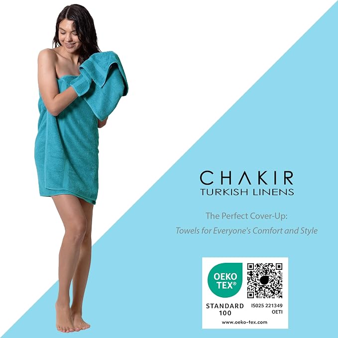 Chakir Turkish Linens 4 Piece Washcloth Set, 100% Cotton Luxury Turkish Washcloths for Bathroom, Soft Absorbent Washcloths, 13 x 13 Inches, Aqua