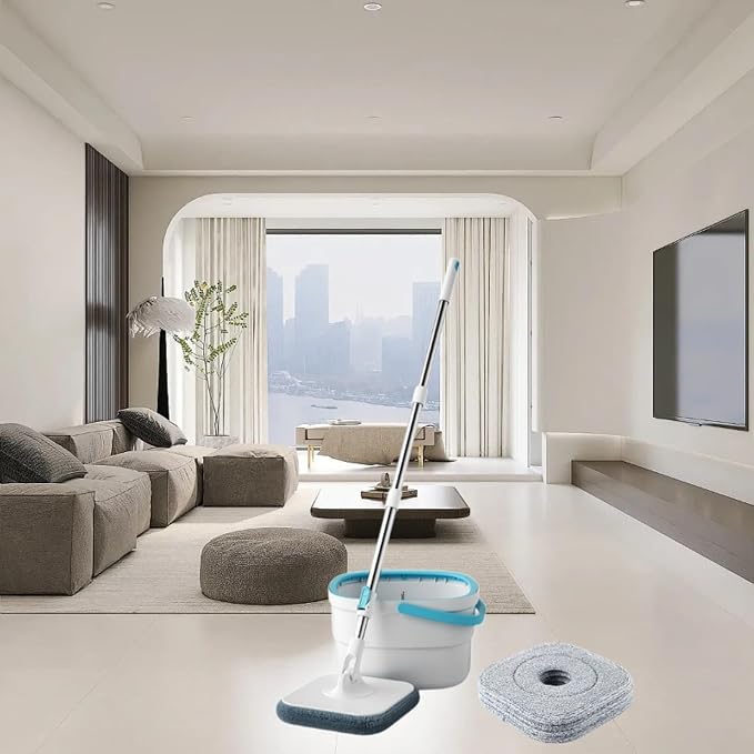 Mop and Bucket Set Microfiber Mops Stainless Steel Reusable Flat Mop Bucket Lazy Mop for Hotel Bathroom Baseboard Wall Corner with 4 Mop Pads(with 4 Mop Pads)